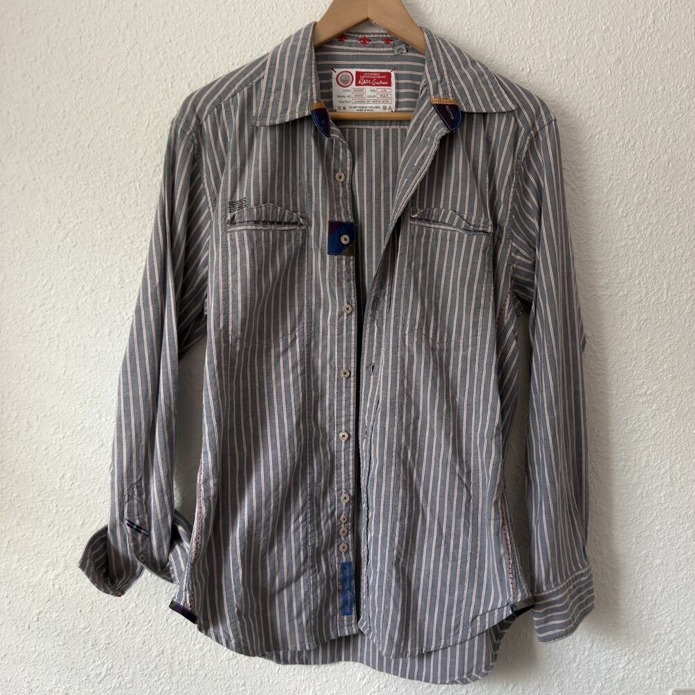 Robert Graham Men's The Freshly Laundered Shirt Size XL Gray Striped Long Sleeve